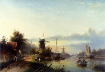 Boote auf einem Niederlande Canal Jan Jacob Coenraad Spohler Landschaft Ölgemälde
